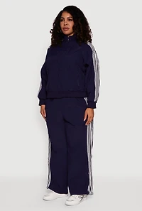 Plus Side Striped Nylon Mock Neck Jacket