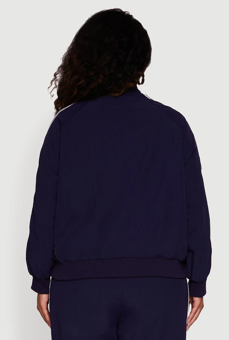 Plus Side Striped Nylon Mock Neck Jacket
