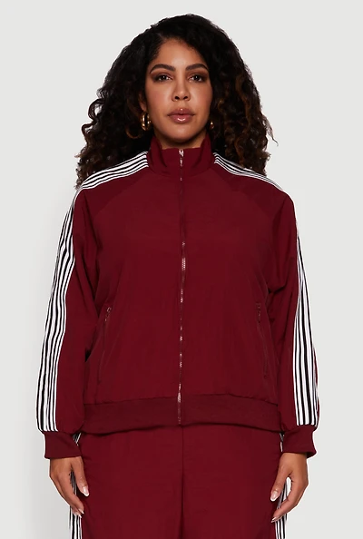 Plus Side Striped Nylon Mock Neck Jacket