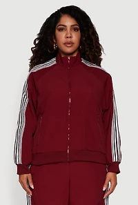 Plus Side Striped Nylon Mock Neck Jacket