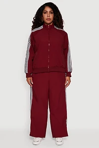 Womens Plus Size Side Striped Nylon Mock Neck Jacket, Burgundy, Size 1X