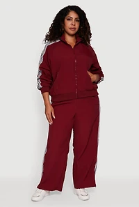 Womens Plus Size Side Striped Nylon Mock Neck Jacket, Burgundy, Size 1X