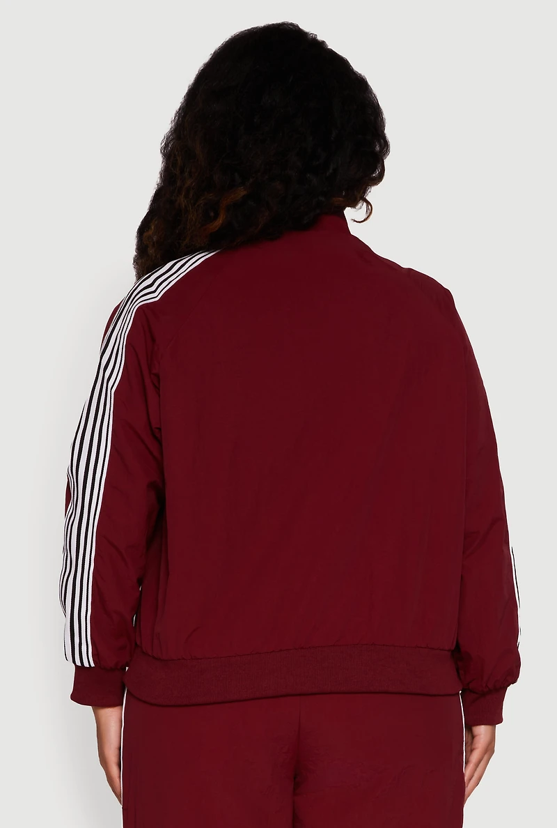 Plus Side Striped Nylon Mock Neck Jacket