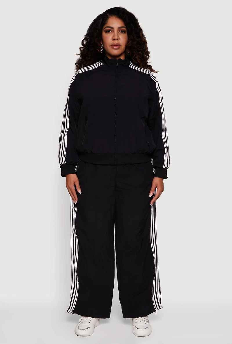 Womens Plus Side Striped Nylon Track Pants, 2X