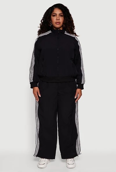 Womens Plus Side Striped Nylon Track Pants,