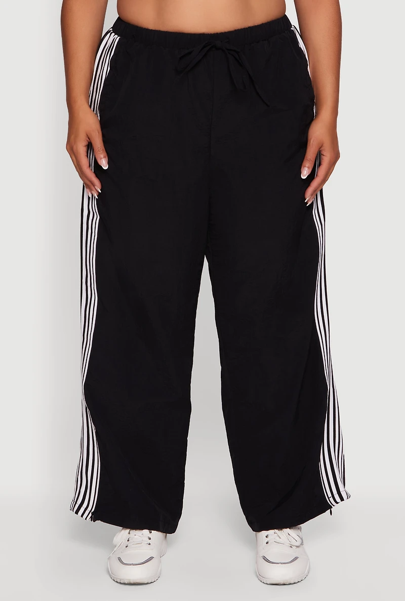 Womens Plus Side Striped Nylon Track Pants, 2X