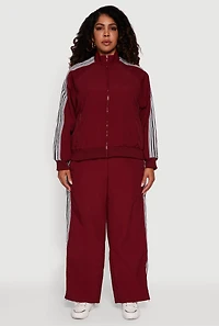 Womens Plus Size Side Striped Nylon Track Pants, Burgundy, Size 2X