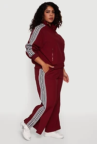 Womens Plus Size Side Striped Nylon Track Pants, Burgundy, Size 2X