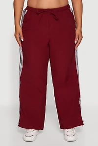 Womens Plus Size Side Striped Nylon Track Pants, Burgundy, Size 3X