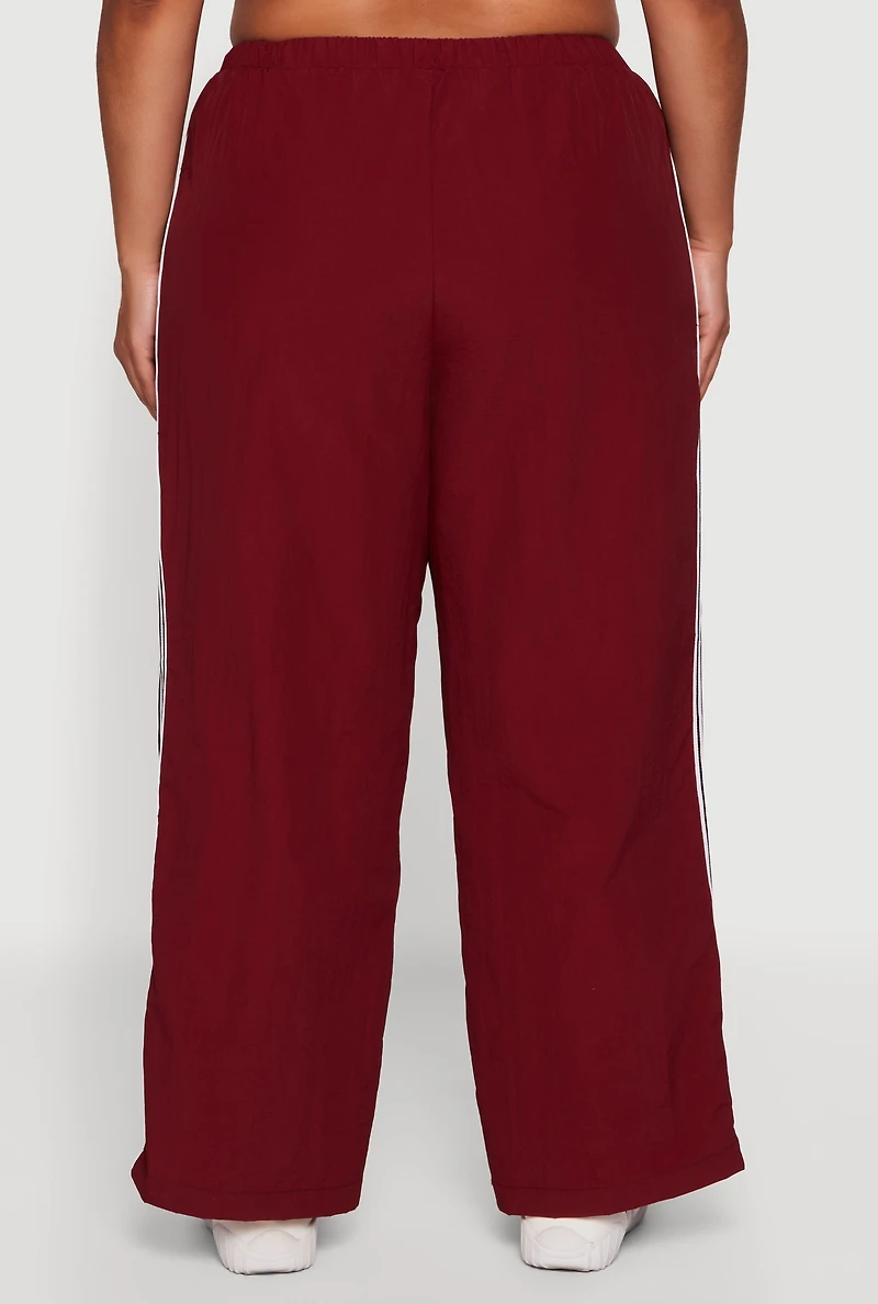 Womens Plus Size Side Striped Nylon Track Pants, Burgundy, Size 3X