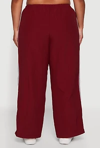 Womens Plus Size Side Striped Nylon Track Pants, Burgundy, Size 3X