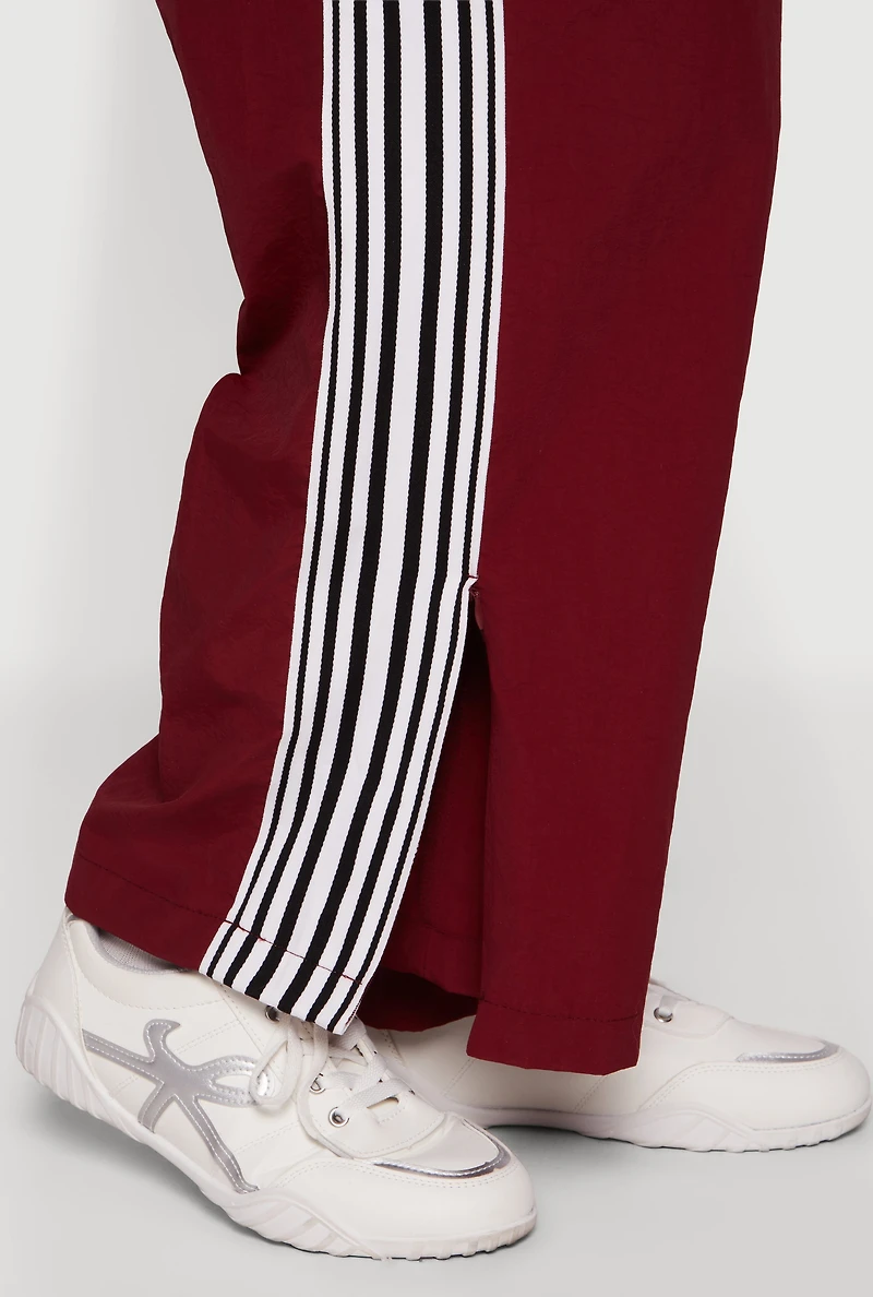 Womens Plus Size Side Striped Nylon Track Pants, Burgundy, Size 3X