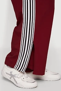 Womens Plus Size Side Striped Nylon Track Pants, Burgundy, Size 3X