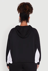 Womens Plus Zip Front Contrast Trim Fleece Lined Hooded Sweatshirt,