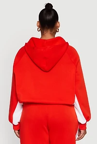 Womens Plus Size Zip Front Contrast Trim Fleece Lined Hooded Sweatshirt, Orange, Size 2X
