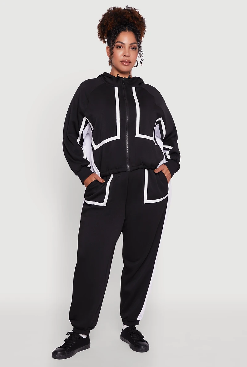 Womens Plus Contrast Trim Pocket Joggers with Side Stripes,