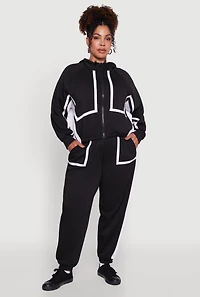 Womens Plus Contrast Trim Pocket Joggers with Side Stripes,
