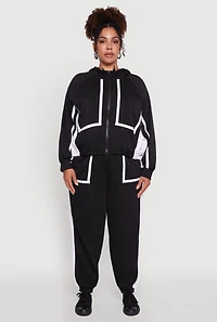 Womens Plus Contrast Trim Pocket Joggers with Side Stripes,