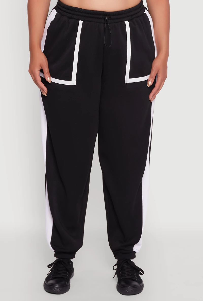 Womens Plus Contrast Trim Pocket Joggers with Side Stripes,