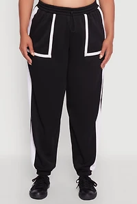 Womens Plus Contrast Trim Pocket Joggers with Side Stripes,