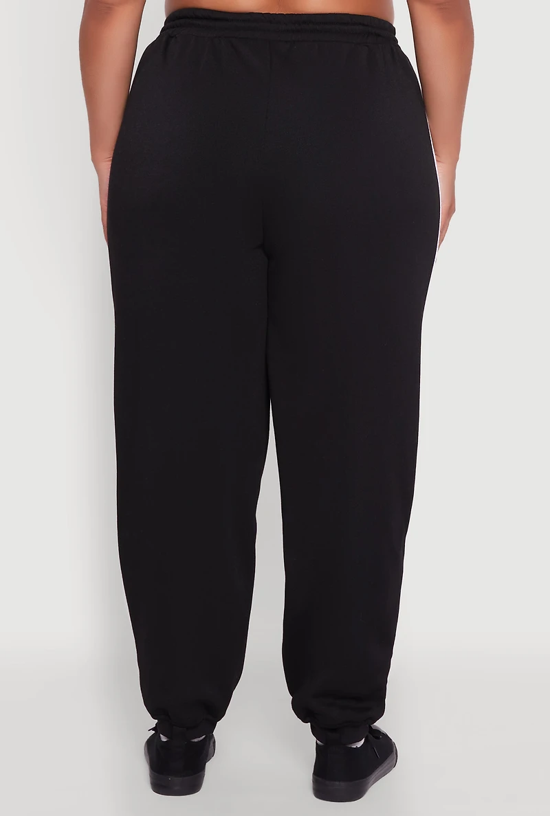 Womens Plus Size Contrast Trim Pocket Joggers with Side Stripes, Black, Size 1X
