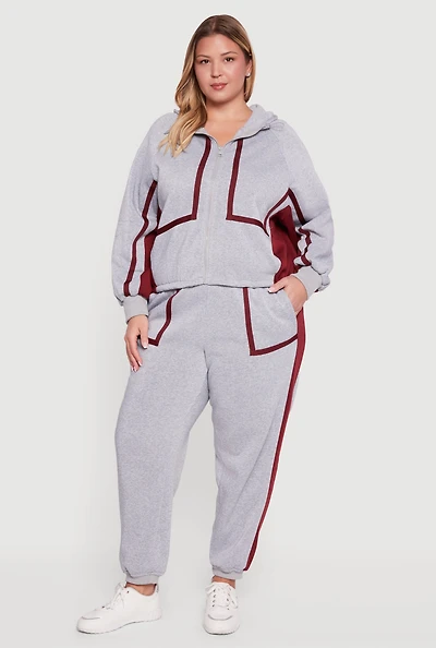 Womens Plus Size Contrast Trim Pocket Joggers with Side Stripes, Grey, Size 3X