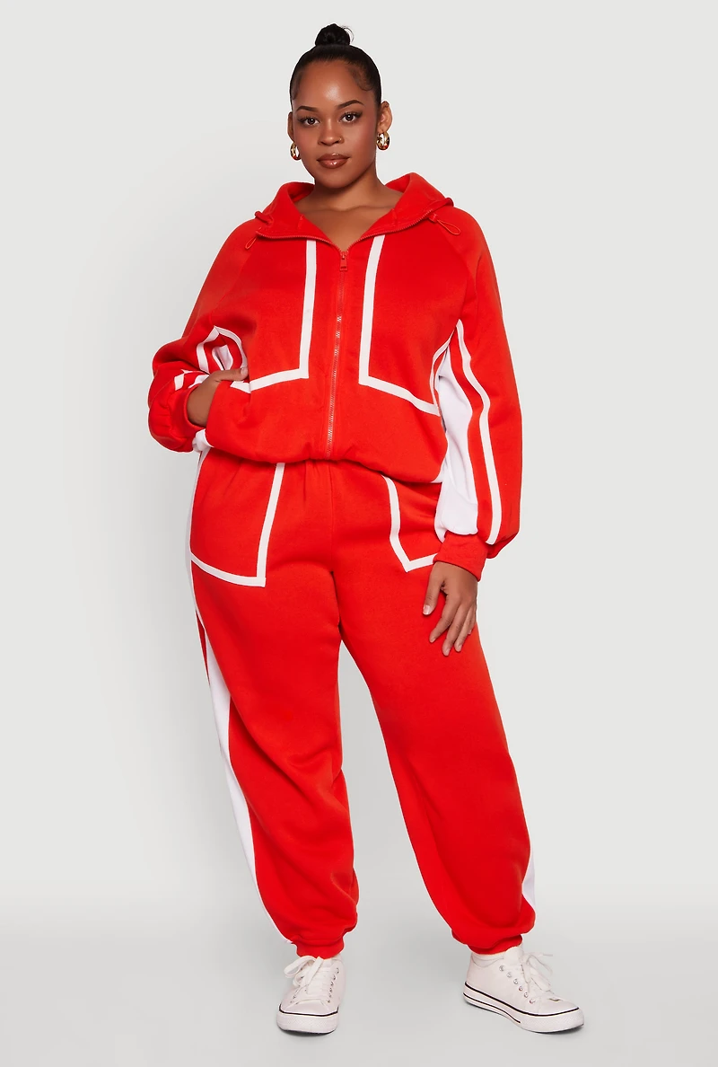 Womens Plus Contrast Trim Pocket Joggers with Side Stripes, Orange,