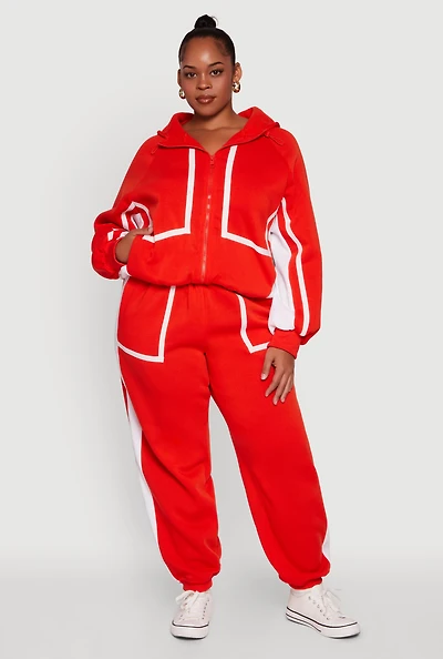 Womens Plus Contrast Trim Pocket Joggers with Side Stripes, Orange,