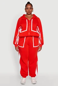 Womens Plus Size Contrast Trim Pocket Joggers with Side Stripes, Orange, Size 1X