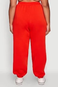 Womens Plus Size Contrast Trim Pocket Joggers with Side Stripes, Orange, Size 1X