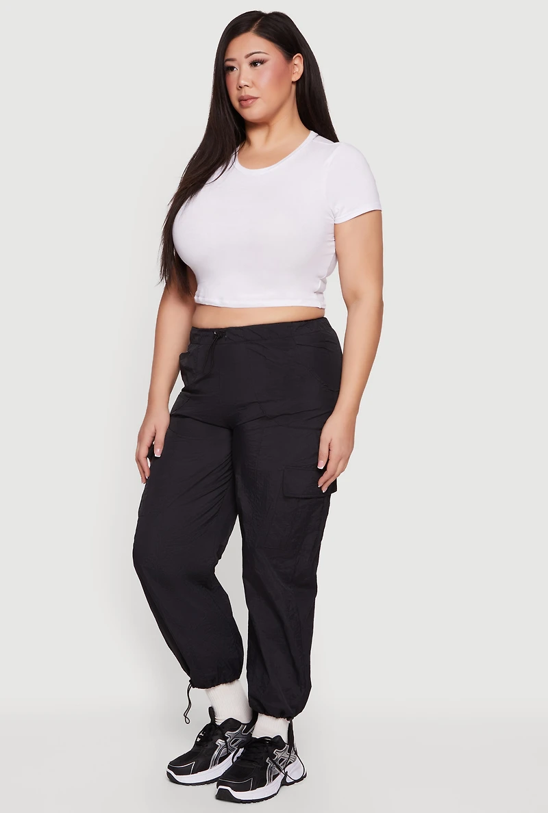 Plus Nylon Toggle Drawstring Cargo Pants