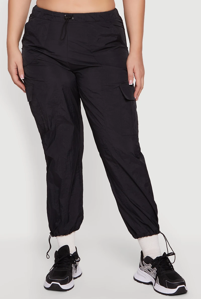 Plus Nylon Toggle Drawstring Cargo Pants