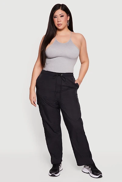 Plus Nylon Drawstring Cargo Pants
