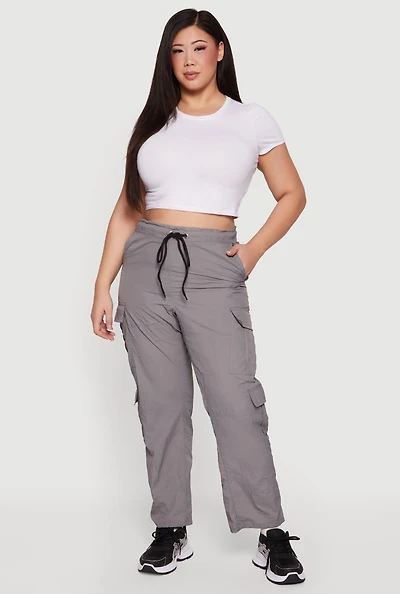 Plus Nylon Drawstring Cargo Pants