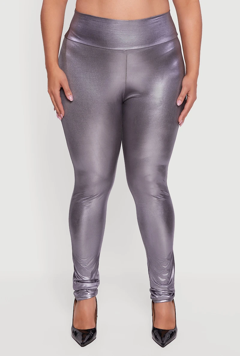 Plus Leather Look High Waisted Leggings