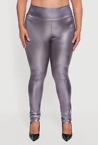 Plus Leather Look High Waisted Leggings