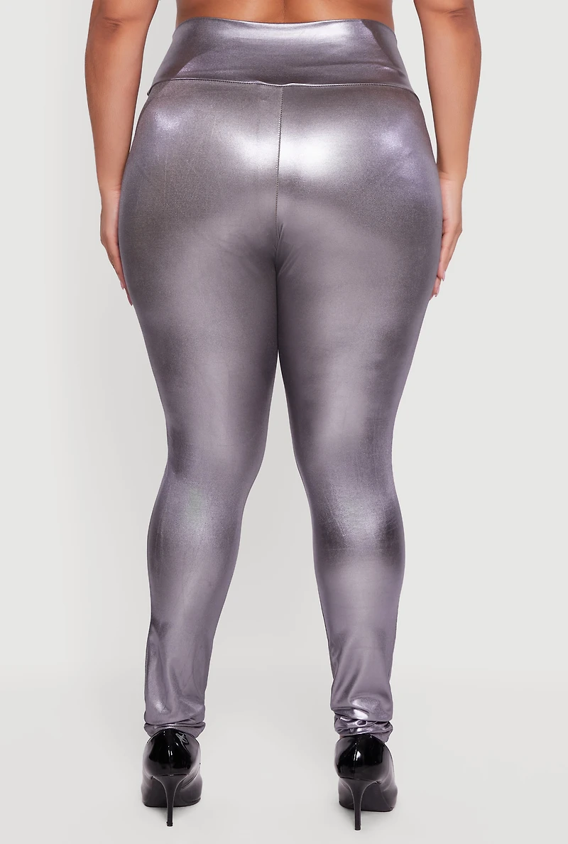 Plus Leather Look High Waisted Leggings