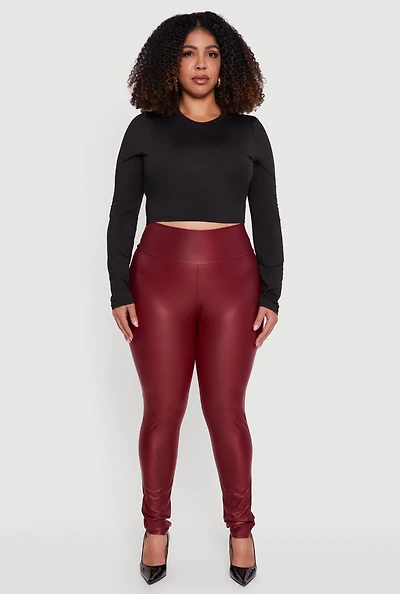 Plus Leather Look High Waisted Leggings
