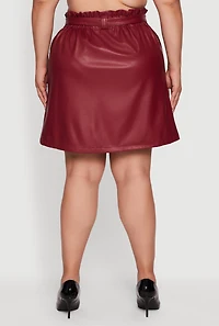 Womens Plus Size Faux Leather Tie Waist Belted Paper Bag Waist Skirt, Burgundy, Size 2X
