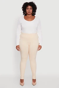 Womens Plus Size High Waisted Skinny Leg Pintuck Pants, Khaki, Size 3X