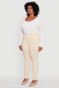Womens Plus Size High Waisted Skinny Leg Pintuck Pants, Khaki, Size 1X