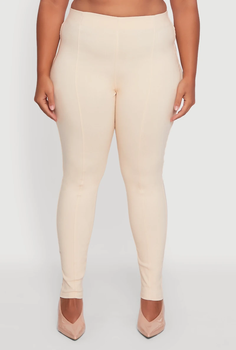 Womens Plus Size High Waisted Skinny Leg Pintuck Pants, Khaki, Size 3X