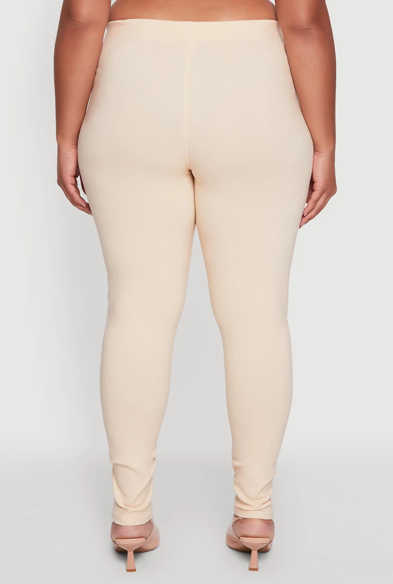 Womens Plus Size High Waisted Skinny Leg Pintuck Pants, Khaki, Size 3X