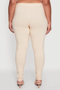 Womens Plus Size High Waisted Skinny Leg Pintuck Pants, Khaki, Size 3X