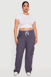 Plus Varsity Stripe High Waisted Cargo Pants