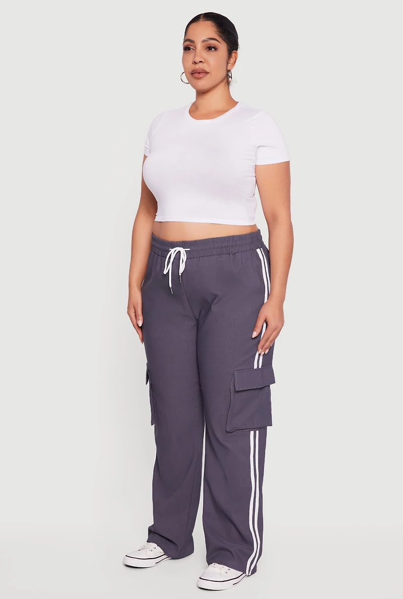 Plus Varsity Stripe High Waisted Cargo Pants