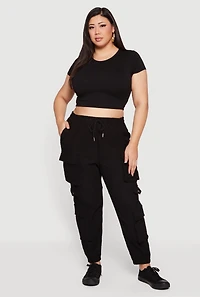 Womens Plus Size High Waisted Multi Pocket Cargo Joggers, Black, Size 3X