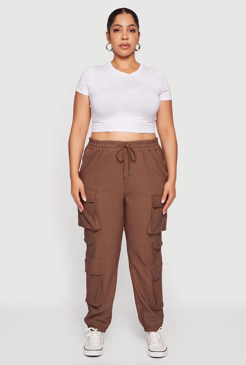Plus High Waisted Multi Pocket Cargo Joggers