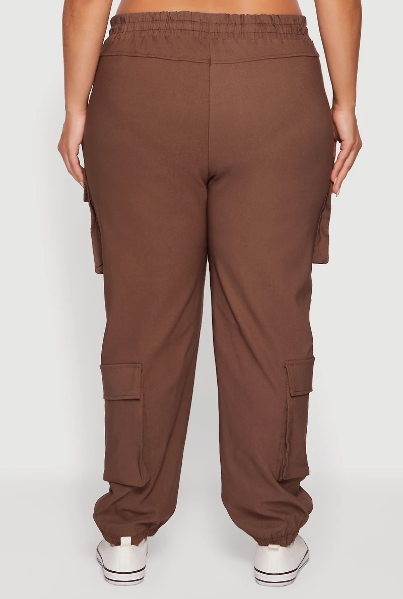 Plus High Waisted Multi Pocket Cargo Joggers