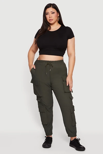 Plus High Waisted Multi Pocket Cargo Joggers